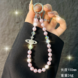 Lanière <span class=keywords><strong>de</strong></span> téléphone portable en forme <span class=keywords><strong>de</strong></span> <span class=keywords><strong>Saturne</strong></span> incrustée <span class=keywords><strong>de</strong></span> diamants - Bracelet en perles, design multifonctionnel, porte-clés, pendentif multicolore - Product Image 5