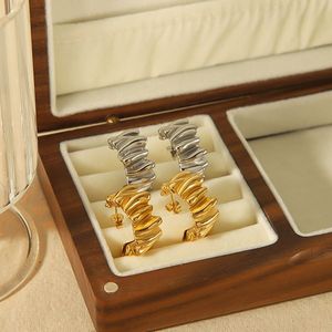 C-Shaped Pleated Irregular <b>Titanium</b> Steel Stud Earrings Gold Silver Color Fashion Geometric Design For Women Jewelry - Product Image 2