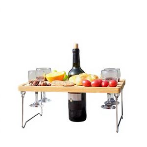 Mesa Plegable de Bambú Eco Go para Aperitivos, Accesorios para Fiestas en la Playa, Campamento y Actividades al Aire Libre, para 1 a 4 Personas - Product Image 1