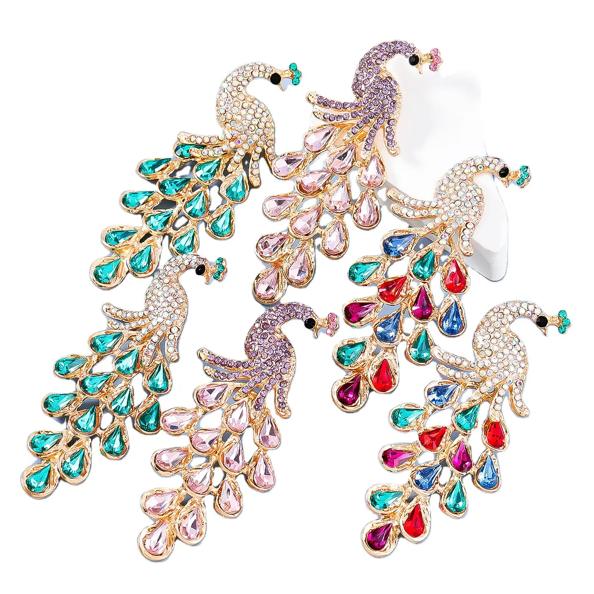 Pendientes superventas ShiChuang con diseño de pavo real, conjunto de aleación de diferentes colores, diamantes de imitación para el área de Europa