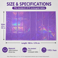 Nappe rectangulaire jetable en PEVA holographique violette, imperméable, pour banquets, dîners et événements