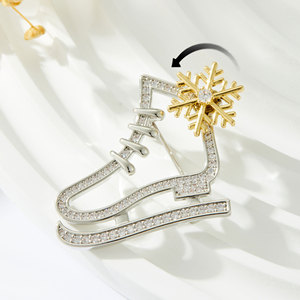 <b>Ice</b> <b>Skate</b> Brooch With Rotating Snowflake Design Two Tone Gold Plated Micro Inlaid Zircon Unisex Fashion Jewelry <b>Gift</b> - Product Image 4