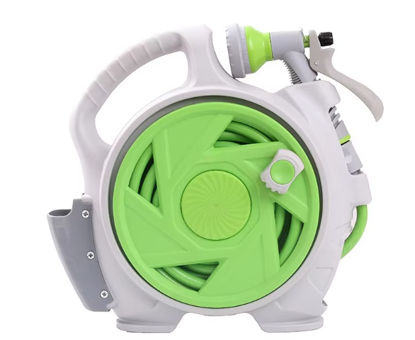 Green Portable Hose Reel Cart with 14m Hose 7-Pattern Spray Gun Garden Watering System