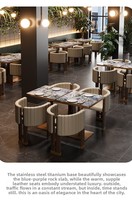 Ensemble de table 6 places en acier de qualité commerciale, personnalisable, moderne, minimaliste, pour hôtel et restaurant, avec plateau en pierre écologique