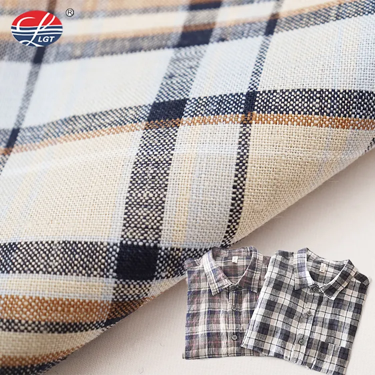 Оптовая продажа по индивидуальному заказу, Экологически чистая Современная китайская прозрачная клетчатая ткань из 100% льна для брюк, рубашек и платьев