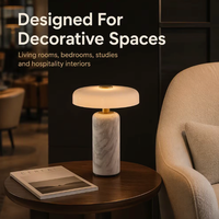 Lampe de table en marbre de luxe avec abat-jour en verre blanc |   Lampe de chevet décorative postmoderne à piles pour salon et chambre à coucher