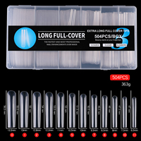 OEM 504 pièces/boîte Faux ongles extra longs transparents naturels à couverture complète, styles Cowboy, Stiletto, Bambou, en forme de T, sans trace