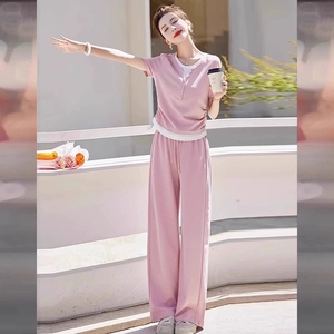女式休闲运动套装夏季潮流青春束腰修身短袖阔腿裤两件套 - Product Image 3