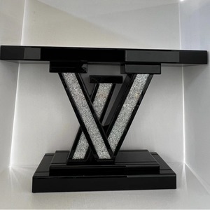 Tavolo Console Moderno di Lusso a Forma di V con Specchio Effetto Diamante Nero per <span class=keywords><strong>Soggiorno</strong></span> - Product Image 2