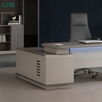 Grand bureau de direction avec bibliothèque de bureau et panneau frontal cannelé LED pour mobilier de bureau de direction