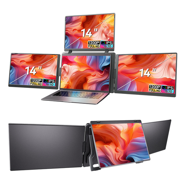 Novel Product S780 Pro 14 Inch Quad Monitor 3 in 1 Screen Extension for Laptop 1 Cable for 3 Displays 1200P Portable Monitor