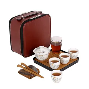 Squisito Bianco Porcellana Kung Fu Tea Set Combinazione con Scatola Regalo Quadrata Bere Il Tè Accessori