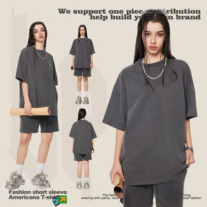 เสื้อยืดแขนสั้นผู้ชายสไตล์วินเทจแบบต่อผ้า รุ่นใหม่ประจำฤดูร้อนปี 2024 สำหรับการค้าต่างประเทศ เนื้อผ้าหนา - Product Image 3