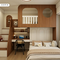 Lit superposé double en bois bicolore avec armoire intégrée, lit haut et bas pour enfants avec escalier de rangement