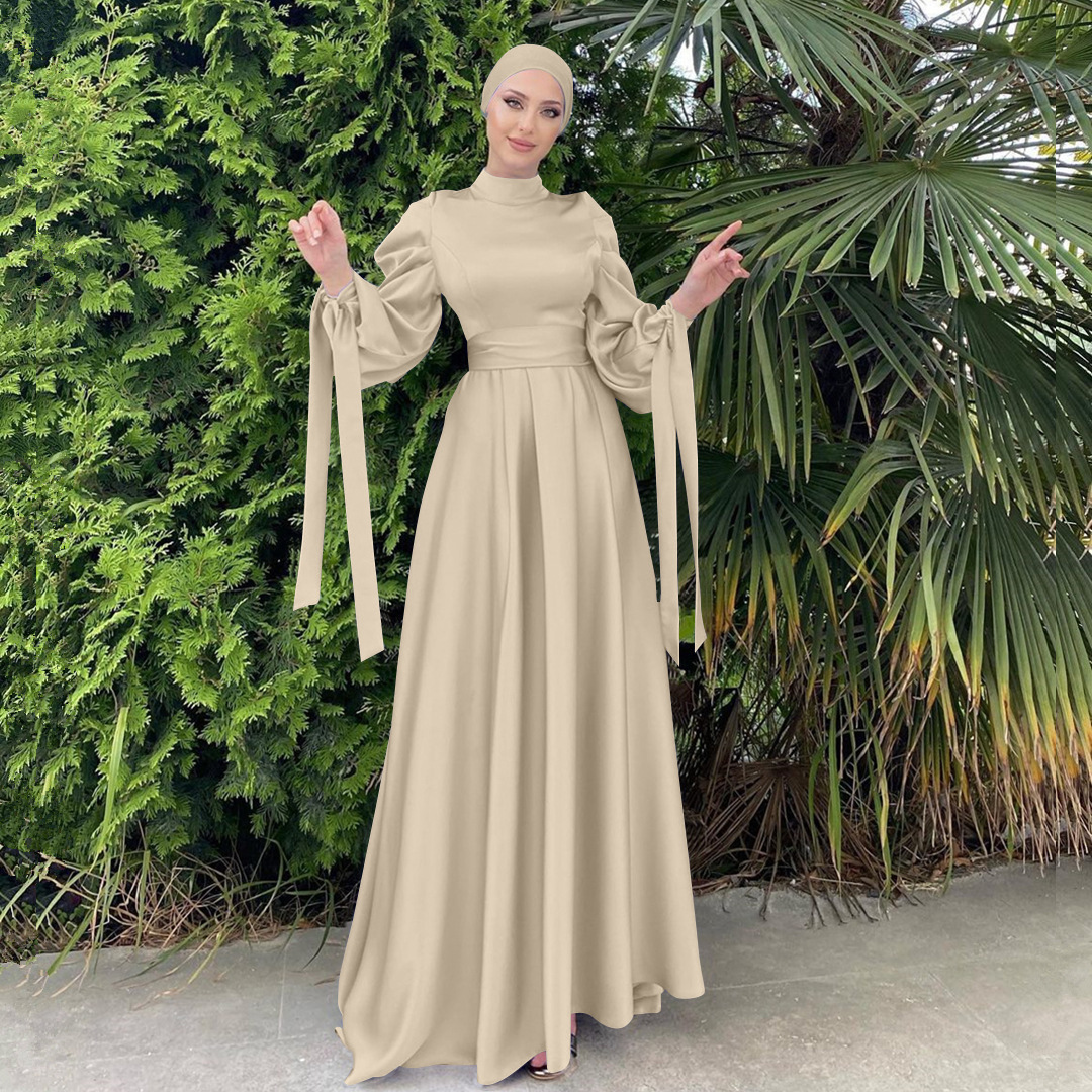 green emerald velvet dress Muslim Women Soft Elegant Satin Long Dress Casual Elegant Long Maxi Dress,  Green #2 : Amazon.com.be: Fashion