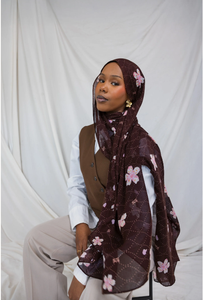 <span class=keywords><strong>Lo</strong></span>.Love Zachte Ademende Modal Hoofddoek 70x180cm Digitaal Bloemmotief Dagelijks Gebruik voor Moslima's Alle Seizoenen - Product Image 2