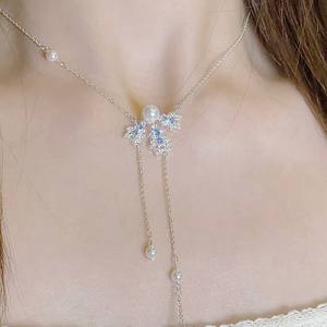 Collier en argent sterling S925 polyvalent avec cristal, chaîne lanterne universelle réglable à deux sens avec fermeture éclair pour pulls, chaîne nue - Product Image 5