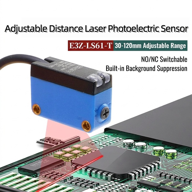 Adjustable Laser Photoelectric Sensor 30-120mm Detection Range IP67 Waterproof Background Suppression Object Detection Switch