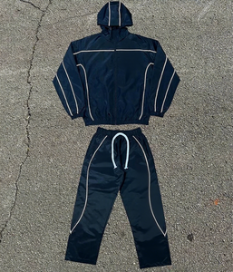 OEM Custom LOGO Embroidery Two Piece <b>Zip</b> <b>up</b> <b>Jacket</b> Long Set with Reflective Polyester Windbreaker Tracksuits for Men - Product Image 6