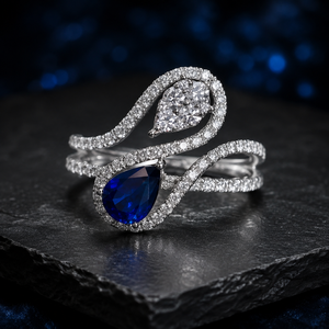 Anello con Zircone Blu a Goccia per Uomo e Donna, Gioiello da Dito alla Moda - Product Image 4