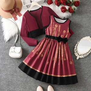 Stile occidentale autunno ragazza profumo vestito maniche lunghe <span class=keywords><strong>bambina</strong></span> Set elegante festa per bambini da <span class=keywords><strong>bambina</strong></span> Set per 2 pz - Product Image 1