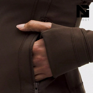 Define <b>Cropped</b> Jacket Walnut Crunch Brown Full Sleeve <b>Zip</b>-<b>Up</b> Yoga Jacket Solid Color Activewear Tops - Product Image 4