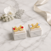 Anting-anting bunga berlapis emas 18k dari baja tahan karat dengan kristal potongan pir, antialergi, perhiasan modis untuk wanita, cocok untuk pemakaian sehari-hari