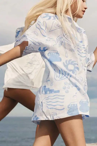 Abbigliamento da <span class=keywords><strong>donna</strong></span> estivo con stampa floreale <span class=keywords><strong>camicia</strong></span> a maniche corte e pantaloncini di <span class=keywords><strong>lino</strong></span> da salotto Set di pantaloncini da notte pigiama - Product Image 6