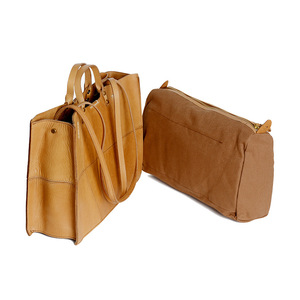 Bolso Tote Cuadrado Minimalista de Cuero Genuino para Mujer, con Correa de Hombro, Diseño Panelado, Unisex, Casual, para Uso Diario, Duradero, con Parte Superior Abierta - Product Image 2