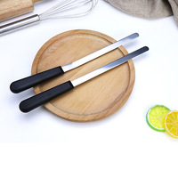 Spatula Kue Profesional Bentuk Persegi Panjang Hitam, Bilah Icing Stainless Steel, Gagang Plastik, Alat Panggang untuk Buttercream Frosting