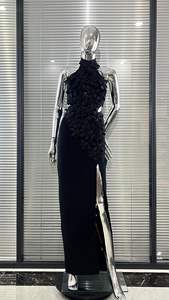 立体花瓣无袖A字高开叉绑带连衣裙 - 优雅派对礼服 - Product Image 5