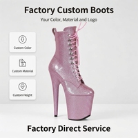 Chaussures de pole dance à lacets en dentelle rose scintillante de 20 cm (8 pouces) - Talons de strip-teaseuse pour spectacle de nuit en boîte de nuit - Danseuse exotique