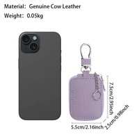 Étui pour Airpods en cuir véritable grainé lychee, mini, portable, anti-perte, avec fermeture éclair pour Airpods