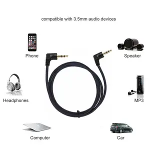 Câble stéréo 3.5mm plaqué or à Angle droit à 90 degrés, câble Audio auxiliaire mâle à mâle pour l'audio de voiture