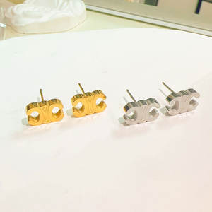 Pendientes de Diseño Modernos Que No Se Deslustran, Chapados en Oro de 14k y 18k con PVD, Acero Inoxidable 316l, Joyería Fina, Pendientes de Marca CC para Mujer - Product Image 2