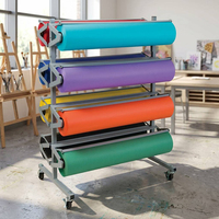 Dispensador de Papel Gris JH-Mech con 8 Estantes - Soporte Móvil Horizontal de Acero para Rollos de Papel de 36 Pulgadas de Ancho para Oficina y Estudio