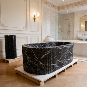 Italienisches Design Innenbereich Schwarze Marmorfarbe Massivoberflächen-Badewanne Hotel Romantische Stilvolle Steinbadewanne - Product Image 3