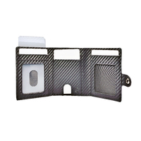 Cartera Trifold de Fibra de Carbono para Hombre, con Bloqueo RFID, Ventana para Identificación, Bolsillo con Cremallera para Monedas y Compartimento para Billetes