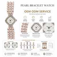 Montre-bracelet vintage rose avec perles et strass pour femme, montre à quartz, cadran carré, montre de mode pour femme