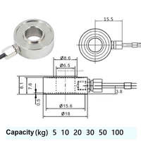 Sensor de fuerza de pesaje de celda de carga de microanillo Agujero pasante para máquina de prueba de peso Automatización de detección de presión de perno 5 10 100KG