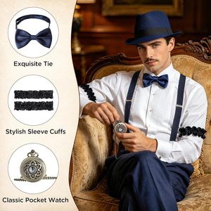 SOLPOP Ensemble d'accessoires pour homme style Gatsby des années 20, chapeau Fedora vintage, costumes des années 20 pour fête Gatsby - Product Image 5