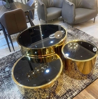 Nouvel arrivage Table basse de luxe 3 en 1 avec base en acier inoxydable Table centrale en verre pour la maison, l'hôtel, l'appartement et le salon