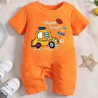 Jumpsuit Bayi Summer Infant Bermotif Mobil 100% Katun dengan Kancing Tekan untuk Bayi Laki-laki