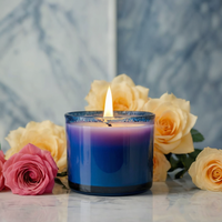 Bougie parfumée en cire de soja dans un bocal en verre coloré personnalisé de luxe à trois mèches A06P pour la décoration de la maison