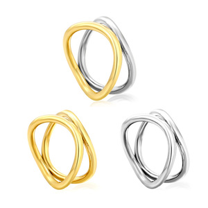 แหวนสแตนเลสแบบวงแหวนคู่ ดีไซน์เรขาคณิต เครื่องประดับแฟชั่นสำหรับทุกเพศ ของขวัญรูปทรงกลม - Product Image 1