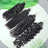 Extensions de cheveux naturels bouclés birmans 100 % plumes, noirs, pré-séparés, avec nœuds miracle invisibles pour crochet