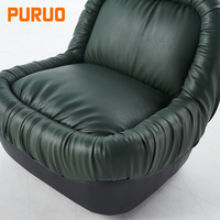 Fauteuil de relaxation PURUO moderne nordique de style mi-siècle en bois, en forme d'œuf, pour le sol, en cuir vert foncé