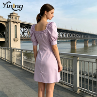Robe midi décontractée d'été pour femme, vintage, unie, respirante, en dentelle, en coton peigné mercerisé non tissé, avec nœud et taille cintrée naturelle, ODM