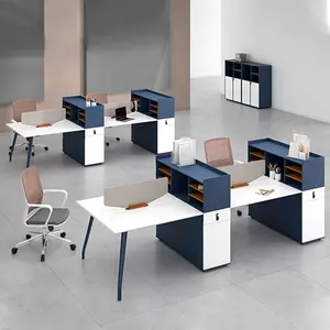 Minimalism Practical Cheap Modular Office Staff Computer Work Desk Workstation With File Cabinet 4 Person Working Workspace