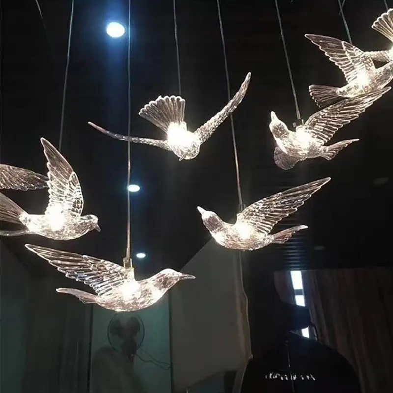 Large Acrylic Bird Hanging Ceiling Light Wedding Celebrations Events Elegant Hotel Aesthetics Shopping Mall Window Decorations